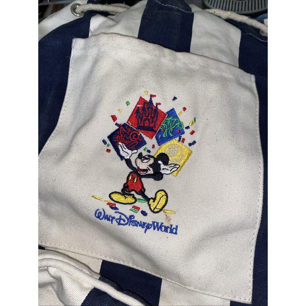 Vintage Walt Disney World Mickey Mouse Canvas Backpack Tote Drawstring Bag Beach - Picture 2 of 3